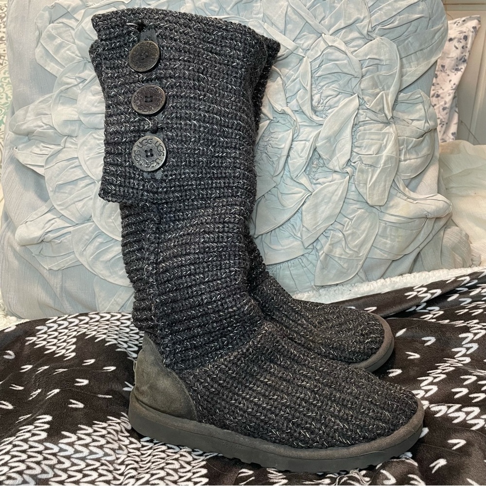 Ugg Grey Knit Button Boots 7